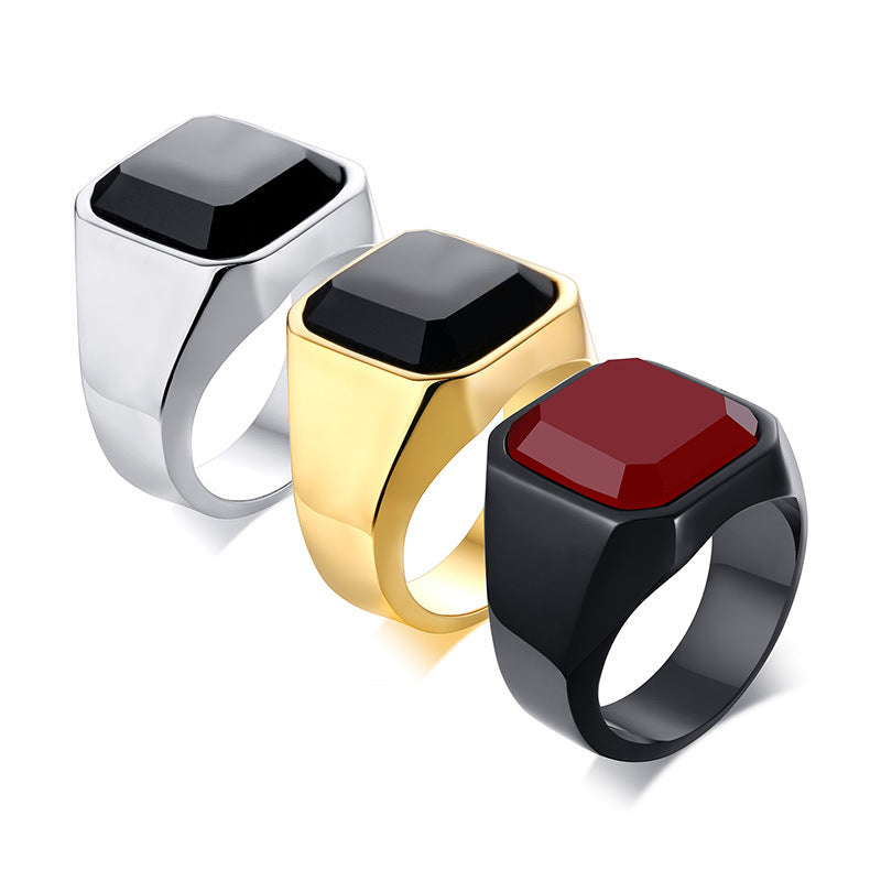 Stainless Black Agate Ring