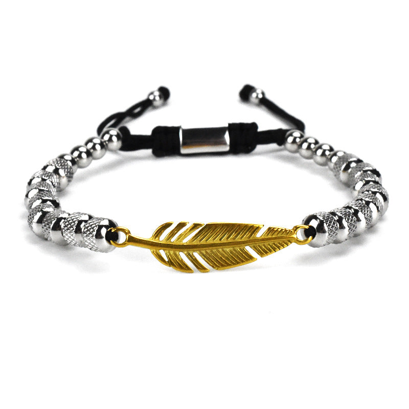 Stainless Beaded Feather Bracelet
