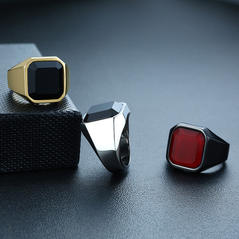 Stainless Black Agate Ring