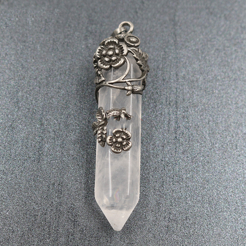 ヴィンテージ フラワー クリスタル ヘキサゴン ペンダント