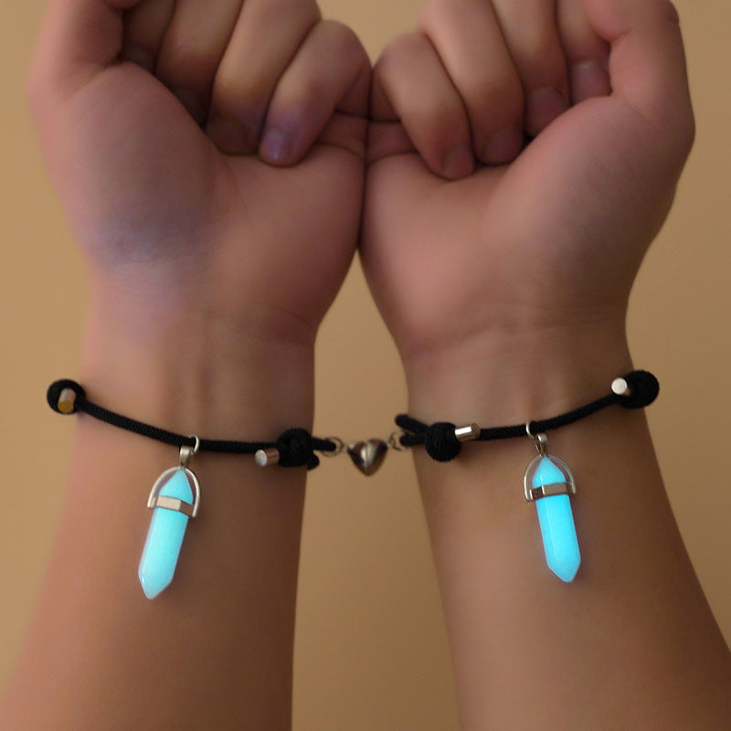 Pulsera de imán de corazón con colgante de hexágono luminoso