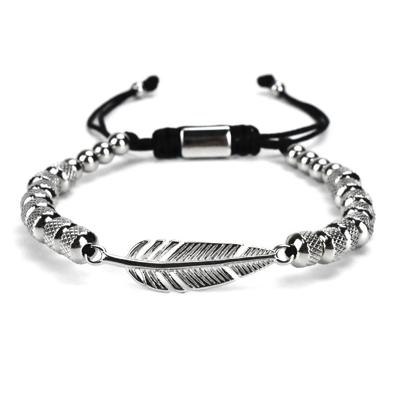 Stainless Beaded Feather Bracelet