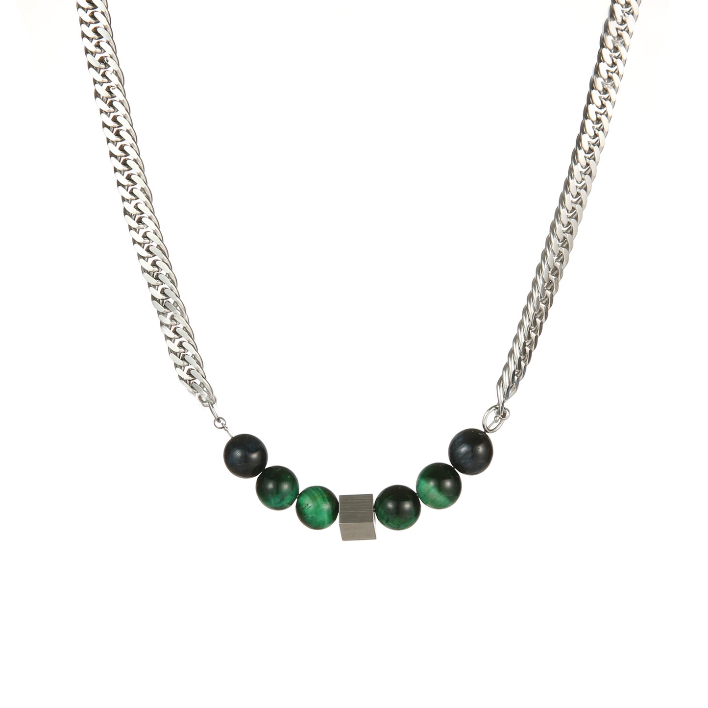 Green Tiger's Eye チタン キューブ キューバン リンク チェーン