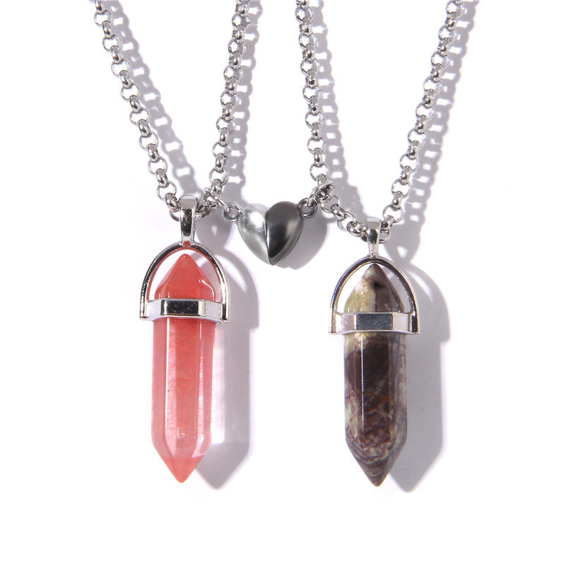Colgante de piedra de pilar hexagonal con corazón magnético