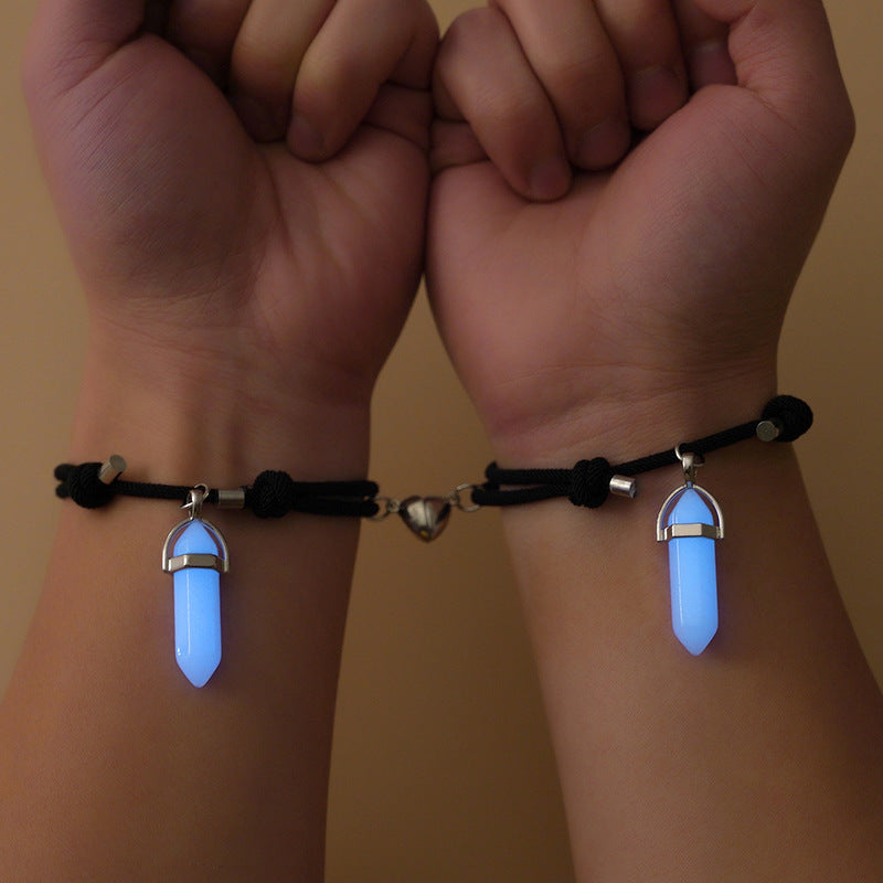 Pulsera de imán de corazón con colgante de hexágono luminoso