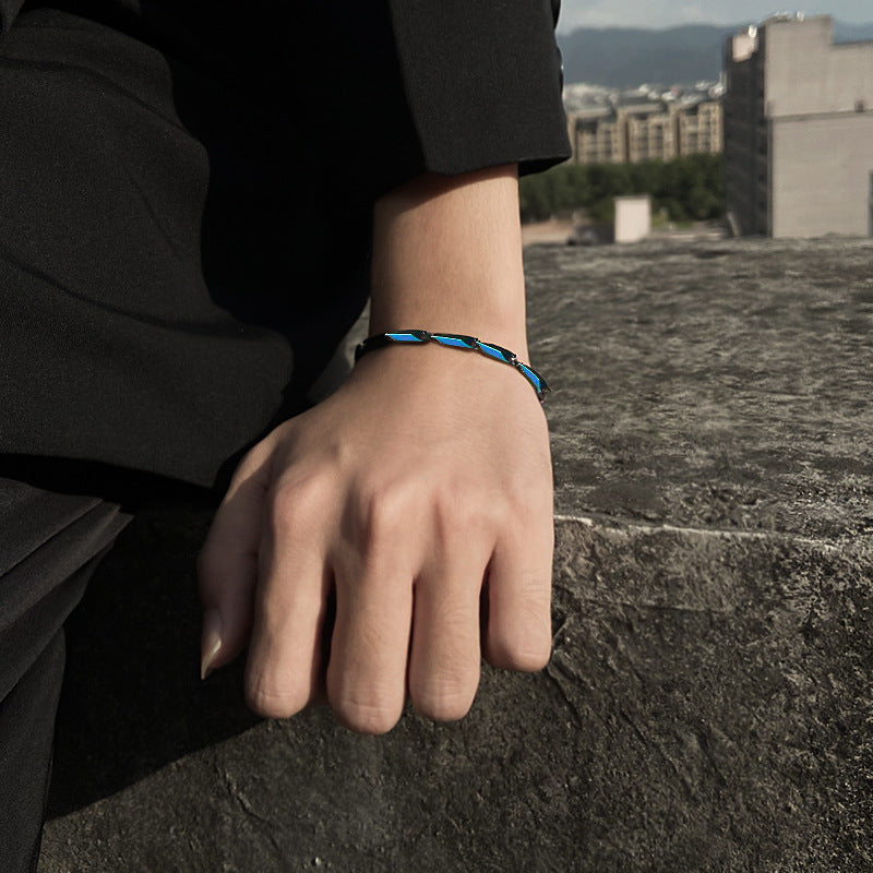 チタン スチール バンブー リーフ ブレスレット