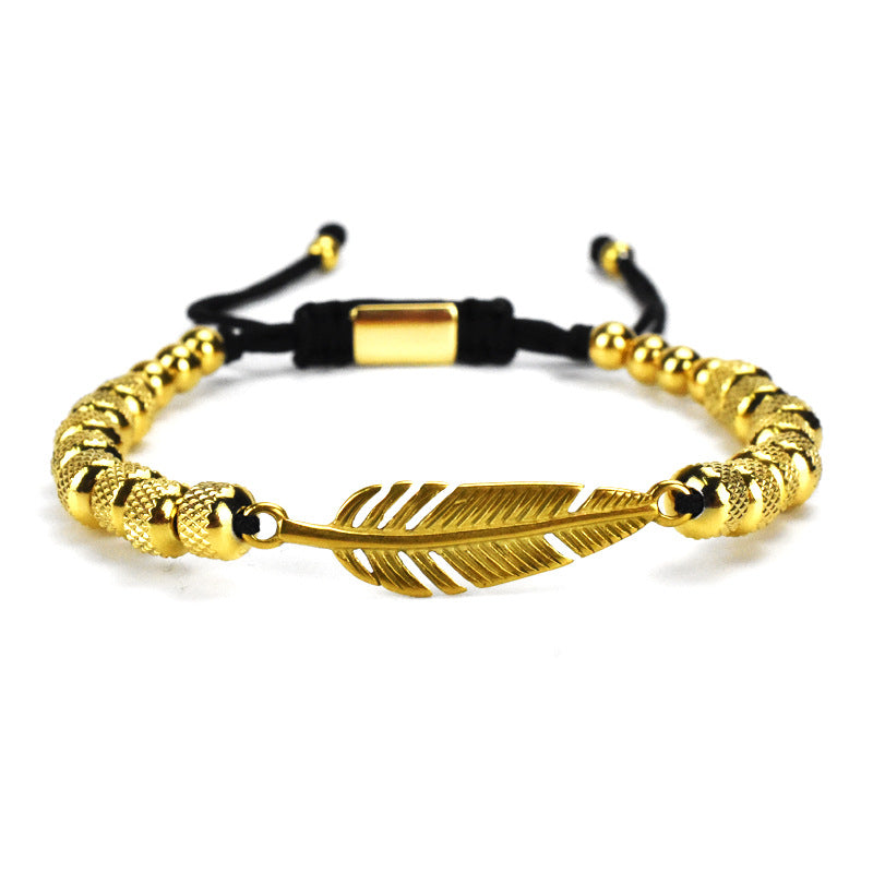 Stainless Beaded Feather Bracelet
