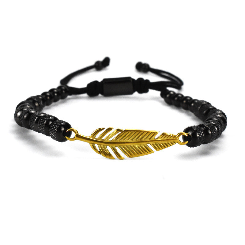 Stainless Beaded Feather Bracelet