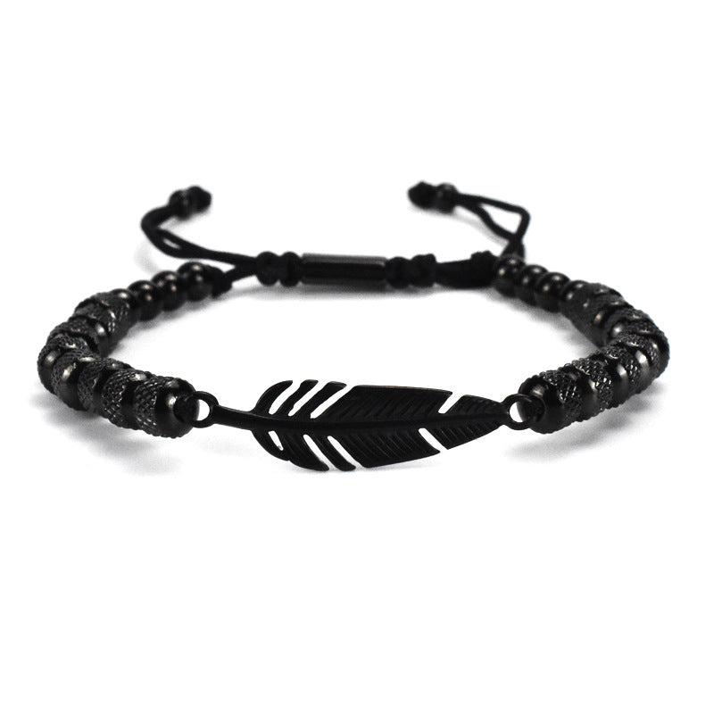 Stainless Beaded Feather Bracelet