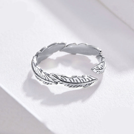 Lunar Silver Feather Ring