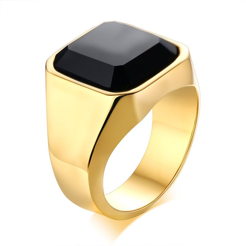 Stainless Black Agate Ring