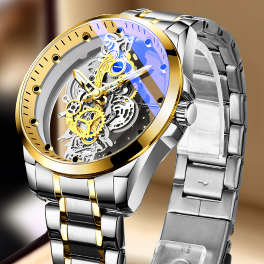 Nuevo reloj de hombre, reloj de cuarzo automático con esqueleto, reloj de hombre Vintage con esqueleto dorado, relojes para hombre de primeras marcas de lujo