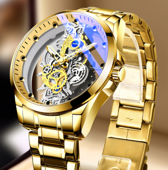 新しいメンズ腕時計スケルトン自動クォーツ時計ゴールドスケルトンヴィンテージ男の腕時計メンズ腕時計トップブランドの高級